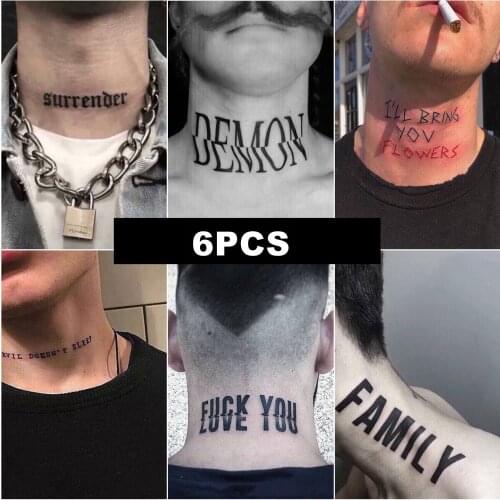 6PCS English Words Devil Dosen't sleep Temporary Tattoo Stickers For Neck Body Men Fake Tatto Water Transfer Tatoo Decals