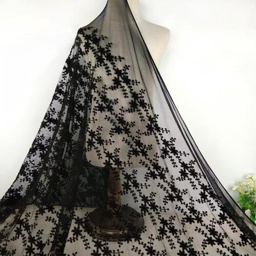 High Quality Black White Beige French Mesh Fabric Flower Cotton Embroidery Net yarn Lace Fabric DIY Garment Wedding Dress Cloth