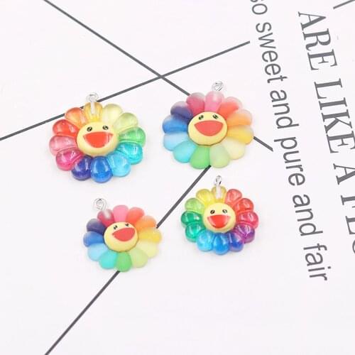 Yamily 10pcs/Resin Colorful Smile Mini Cute Sunflowers Charm Pendants For DIY Earrings Keychain Jewelry Necklace Accessories