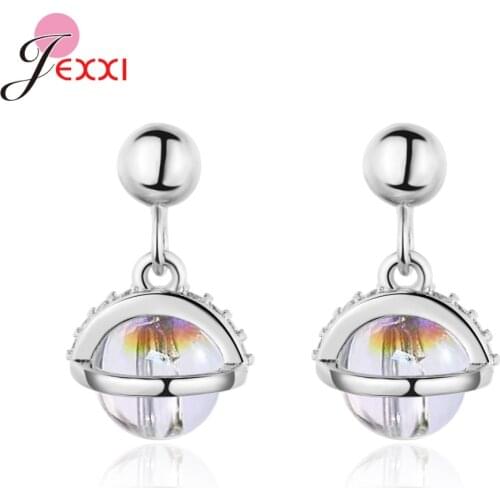925 Sterling Silver Jewelry Crescent Moon/Zircon Planet Earring for Women Pendientes Summer Party Accessories