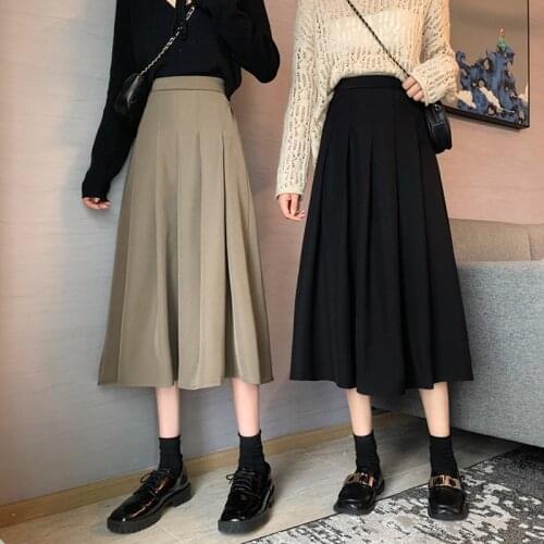 High waist skirt female spring and autumn 2021 new Korean version of wild thin a-line skirt mid-length pleated skirt