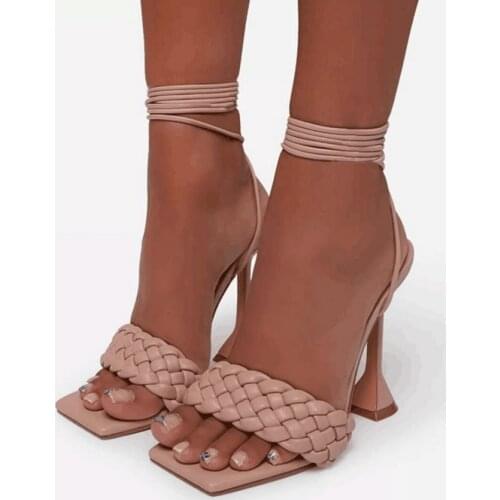 Womens New Fashion Weave Sandals Open Toe High Heels Sandal Shoe Slides Summer Sandalias Ladies Ankle Strap Pumps