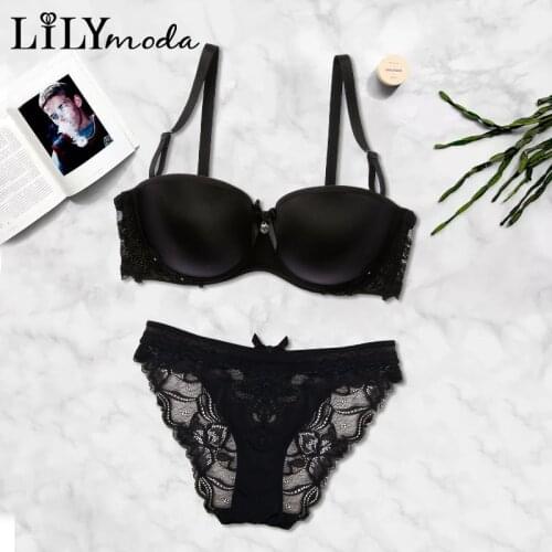 Summer Sexy Seamless Lingerie Brassiere Smooth T-shirt Bra Lace Embroidery Bras Panty Set Underwear For Women Push Up Half Cup
