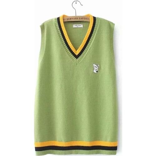 Plus size Womens sweater vest V-Neck patchwork cat embroidery sleeveless Sweater oversize 2021 autumn loose Womens jumper