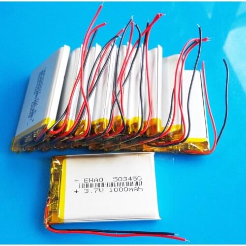 10 pcs 1000mAh Polymer Lithium Lipo Rechargeable battery 3.7V 503450 for smart phone DVD mp3 mp4 Led Lamp camera