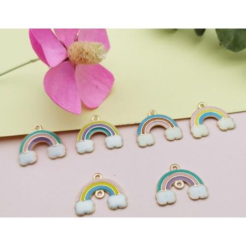 10pcs/pack Rainbow Clouds Enamel Charms Connector Earring Pendant DIY Craft Bracelet Jewelry Finding Handmade Metal Golden FX456