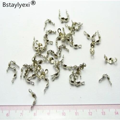 1000pcs 500pcs 200pcs 100pcs Dull Silver Charlotte End Crimps Beads Tips 4mm Double Loop Clamp-on