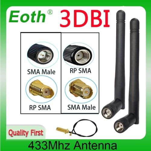433Mhz Antenna lora Lorawan 3dbi GSM 2pcs 433 mhz RP-SMA Connector Rubber antenna IPX to SMA Male Extension Cord Pigtail Cable