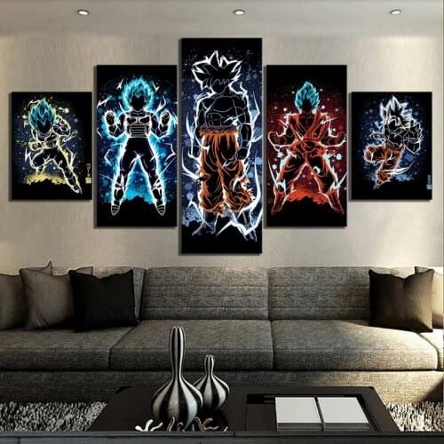 Dragon Ball 5 Panels Goku Saiyan Wall Art Anime Poster Canvas Painting Picture Home Decoration Living Room Decor Mural Cudros
