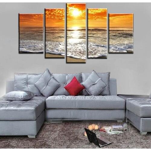 5 Piece Sunrise Seascape Beach Canvas Painting Wall Art Decor Home Wall Picture Abstract Modern Decorative Unframed