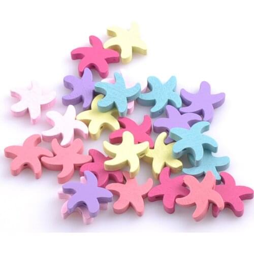 Mixed Starfish Wooden Spacer Beads cartoon For Jewelry making baby accessories 17mm 50pcs MT0780X