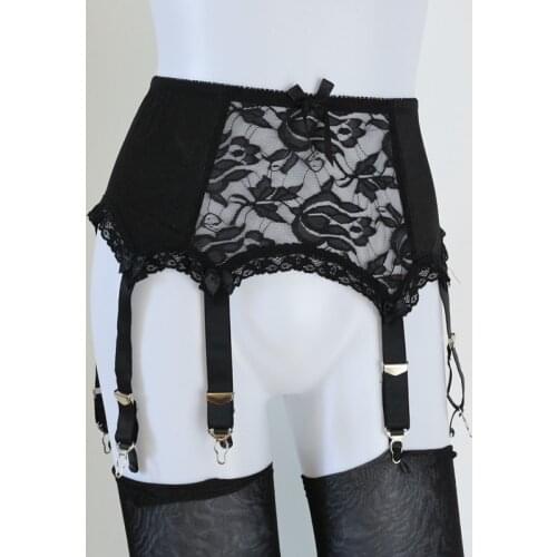 6 Strap Luxury Suspender Belt Black (Garter Belt) ,Lace Panel garter belt Plus size set 1 pair stockings for free ,SIZE s-xxl