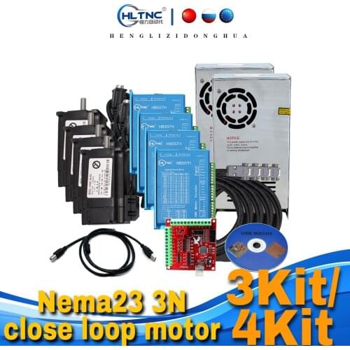 2020 promotion 3axis Daul Y 3kit /4 kit Nema23 3Nm close loop motor +HBS57H driver+power supply 350w36v +4 axis Mach3 for CNC