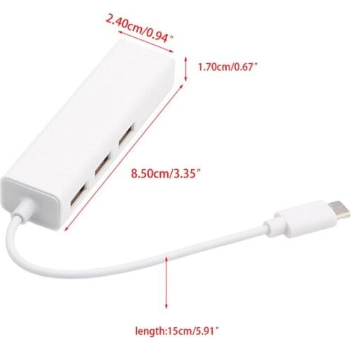 BGEKTOTH Portable USB 3.1 Type-C NetworUSB Hub USB Splitter Adapter Cable For PC Laptopk 3 Port