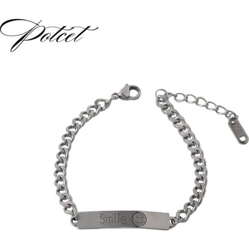 POTCET Unisex Stainless Steel Smiley Letter Titanium Steel Bracelet Geometric Hip Hop Personality Party Jewelry