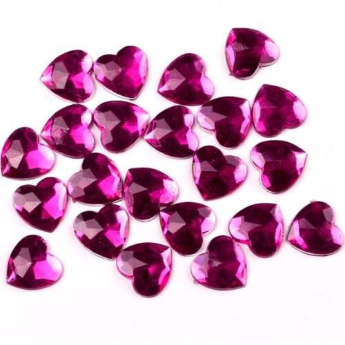 200Pcs Fuchsia Heart Acrylic Decoration Crafts Beads Flatback Cabochon Scrapbook DIY For Clothes Embellishments Accessories