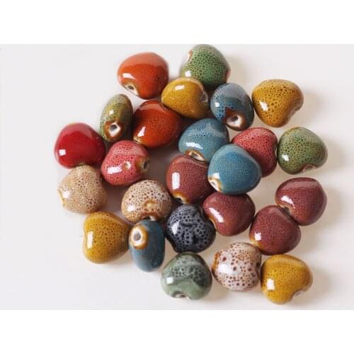 10pcs 15*16mm Heart-shaped Diy Beads Ceramic Beads Handmade Porcelain Hole Beads For Jewelry Making
