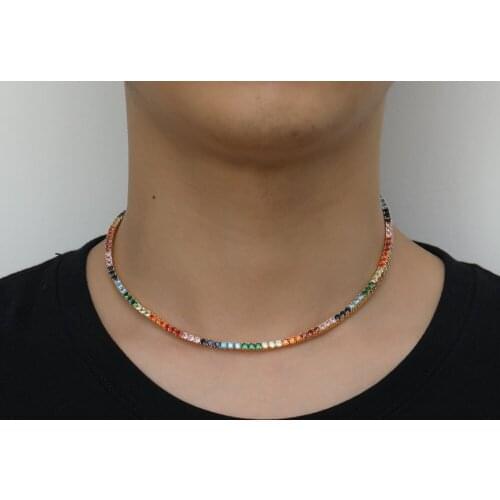 Multicolor Tennis Chain Ice Rhinestone Color Hip Hop Necklace Fashion Men and Women Jewelry Party Gift