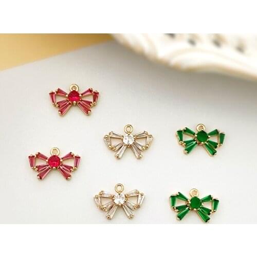 Color plating delicate sweet girl heart joker zircon bow pendant DIY earrings necklace jewelry materials