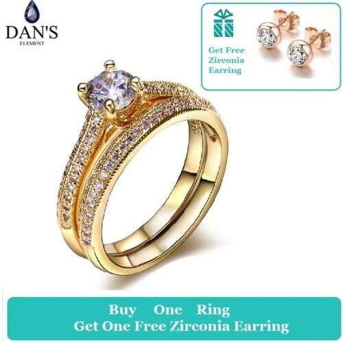 DANS ELEMENT Brand Real AAA Zirconia Micro Insert Fashion Double Cooper Ring For Women Valentine Gift Hot Sales DZR001c