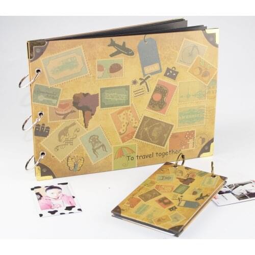 Free Shipping DIY Wedding Photo Album Cowhide Paper Handmade Travel Theme Photo Albums Family Memory Record Scrapbook Album Gift