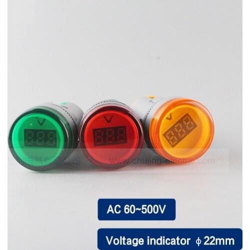 AC 60-500V voltage indicator light 22mm mini AC volt-meterdigital number display green blue yellow light