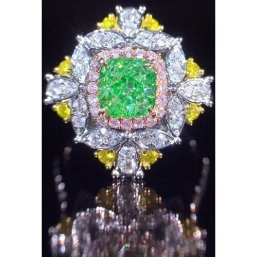 QTT Exquisite Ladies Ring 925 Sterling Silver High Quality Green Big Zircon Ring for Women Adjustable Wedding Party Jewelry