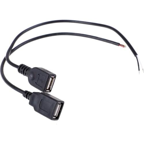 USB 2.0 Female Plug Jack Power Cable 2Pin 4Pin Black Charging Data Line Connector DIY Parts 26cm 30cm