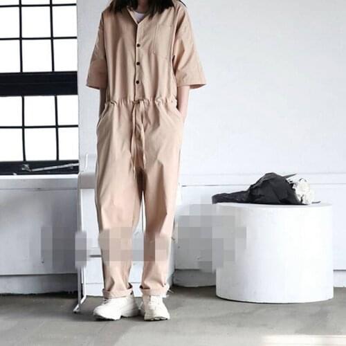 Europe and the United States tide male hair stylist nightclub high street jumpsuit loose hip hop tooling short sleeve trousers j