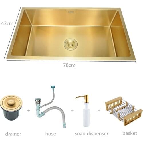 78x43cm 3 COLORS Kitchen Sink 304 Stainless Steel Undermount Kinchen Sink Bowl Gold Sink with Accessories Sink Bowl