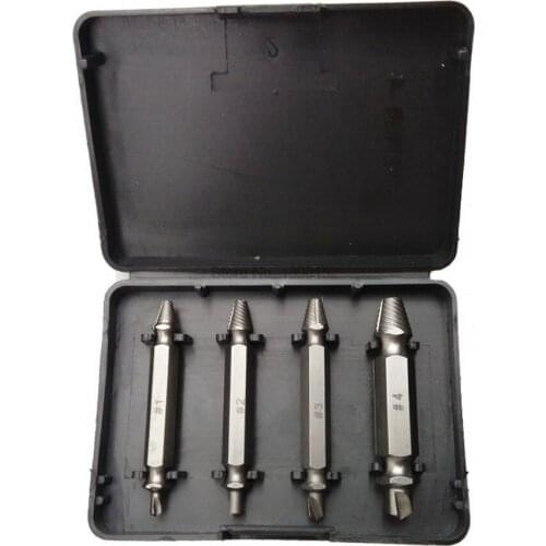 By dhl 200set 4pcs/set Screw Extractor Drill Bits Guide Set Broken Damaged Bolt Remover Double Ended Damaged 1# 2# 3# 4