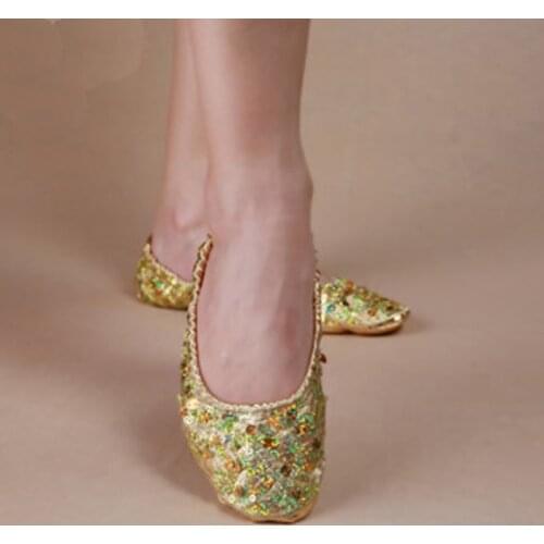 New Arrival 2017 sequins belly dance Shoes with sequins on Gold/Silver S /M /L /XL