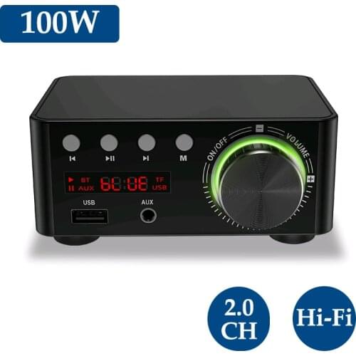New BT5.0 Digital Amplifier Digital Class D Power Home Amplifier 100W Stereo HiFi Sound Audio Amplifier Suport AUX TF MP3 Player