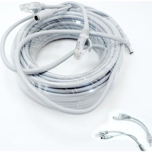 NEW Light Grey NC-15M RJ45+DC 12V Power Lan Cable Network Cables for CCTV Network IP Camera High Quality Cable CCTV Accessories