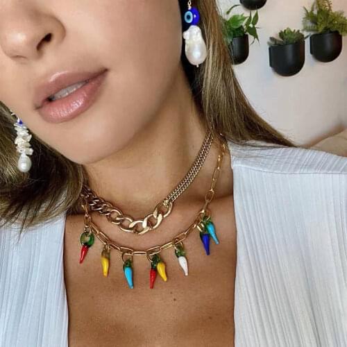 JUST FEEL Minimalist Gold Silver Color Cuban Chain Choker Necklace For Women Asymmetry Thick Thin Metal Necklace Fashion Jewelry