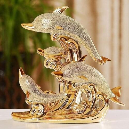 Simple and modern home decorations bedroom room wine cabinet office desktop small ornaments golden dolphin ceramic crafts