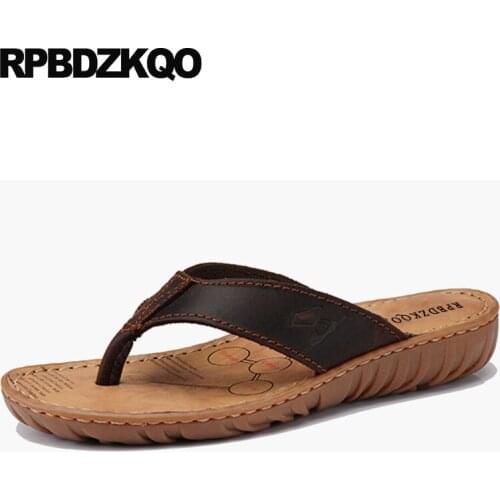 Fashion native soft slippers water men sandals leather summer flat waterproof flip flop shoes brown black slides beach 2019