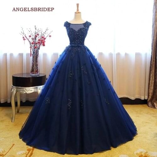 ANGELSBRIDEP Blue Quinceanera Dresses Ball Gown Tulle Sweet 16 Formal Applique Beaded Tulle Princess Birthday Party Gowns