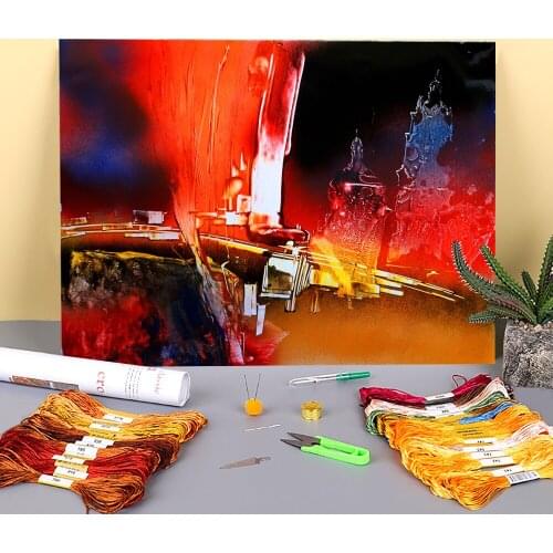 Landscape Evening In The Old City Printed Fabric 11CT Cross-Stitch Patterns Embroidery DMC Threads Hobby Handmade Stamped