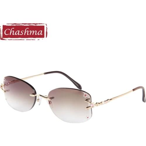 Chashma Rimless Sunglasses Pure Titanium Fashion Female Eye Glasses Diamond Trimmed Spectacle Frames Women Sunglasses Tint Lens