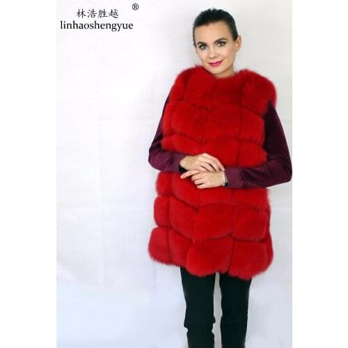 Linhaoshengyue 73cm Long High Quality Fox Fur Waistcoat Real Fox Fur Women Vest