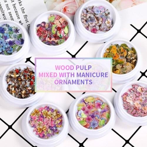 1Box Nail Art Sticker Manicure Mixed Wood Pulp Piece Animal Plant Color Flower Bee Nail Decoration Fruit Sticker for Christmas