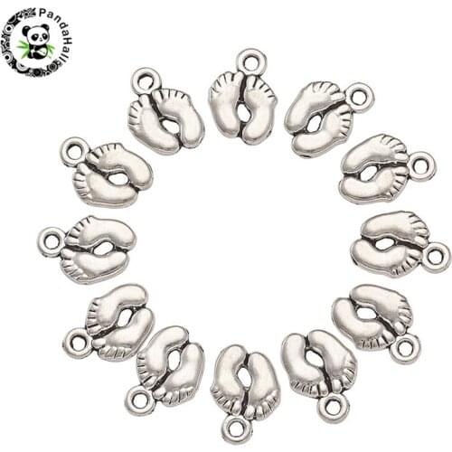 Pandahall 100 pcs Tibetan Silver Color Alloy Foot Print Charms for DIY Jewelry Findings Necklace Accessaries 14x10x2mm Hole: 2mm