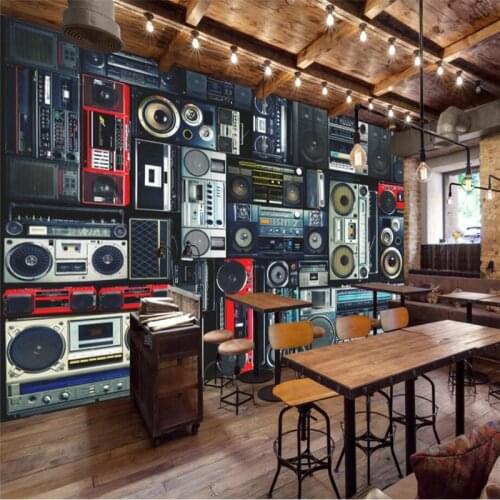Beibehang Custom 3d wallpaper retro nostalgic old sound recorder radio hotel restaurant wallpaper wall decoration