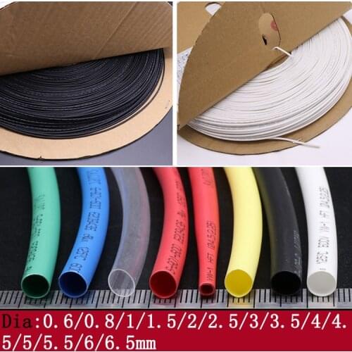 5M Dia 0.6 0.8mm 1mm 2mm 3mm 4mm 5mm 6mm 6.5mm Heat Shrink Tube 2:1 Shrink Ratio Polyolefin Insulated Cable Wire Protect Sheath