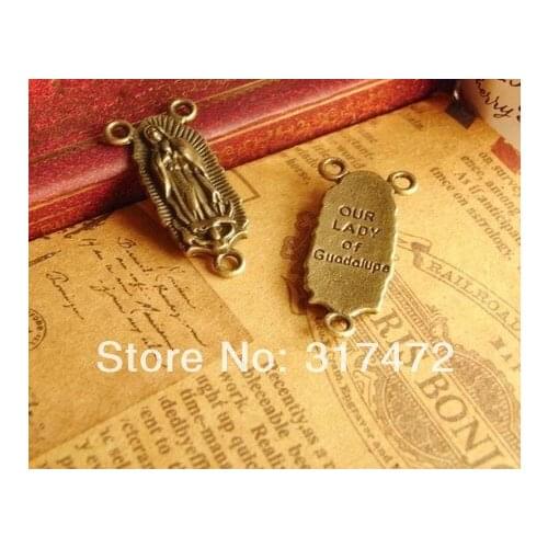 Free shipping!! Vintage retro green bronze alloy accessories DIY 3 holes on the virgin Mary pendant