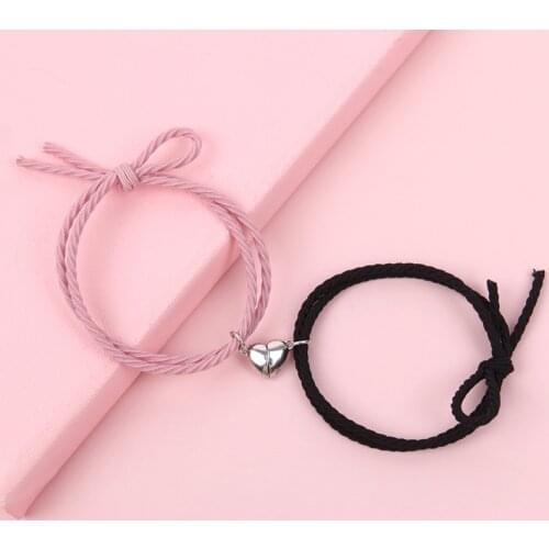 2Pcs/set Couple Magnetic Distance Bracelet Adjustable Lucky Red Rope Braided Heart Charms Bracelets Lovers Jewelry Gifts