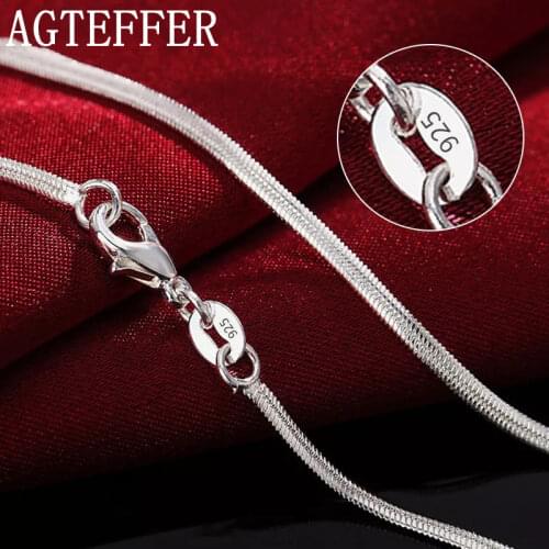 AGTEFFER 925 Sterling Silver 16/18/20/22/24/26/28/30 Inch 2mm Flat Snake Chain Necklace For Women Man Fashion Wedding Jewelry