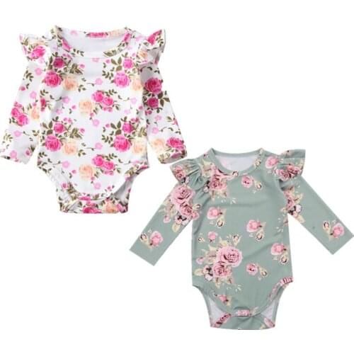 Citgeett Newborn Baby Girl Floral Clothes Long Flying Sleeve Bodysuit Sunsuit Cute Jumpsuit Sweet Lovely Clothing