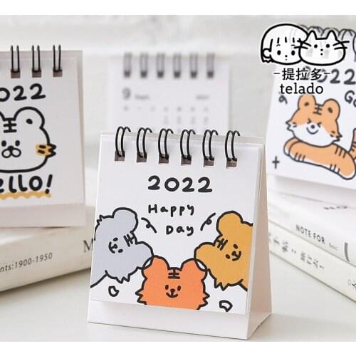 Dimi 2022 Kawaii Cartoon tiger Creative Mini Desk Calendar Dual Daily Scheduler Planner Decoration Stationery School Supplies